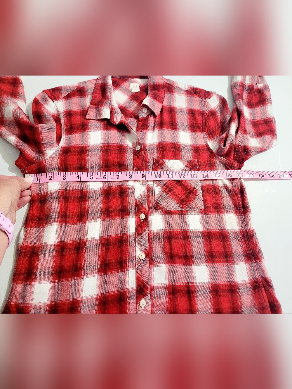GAP Red Plaid Flannel Shirt Size Medium Woman Button Front Casual Top Flannel - Picture 8 of 11